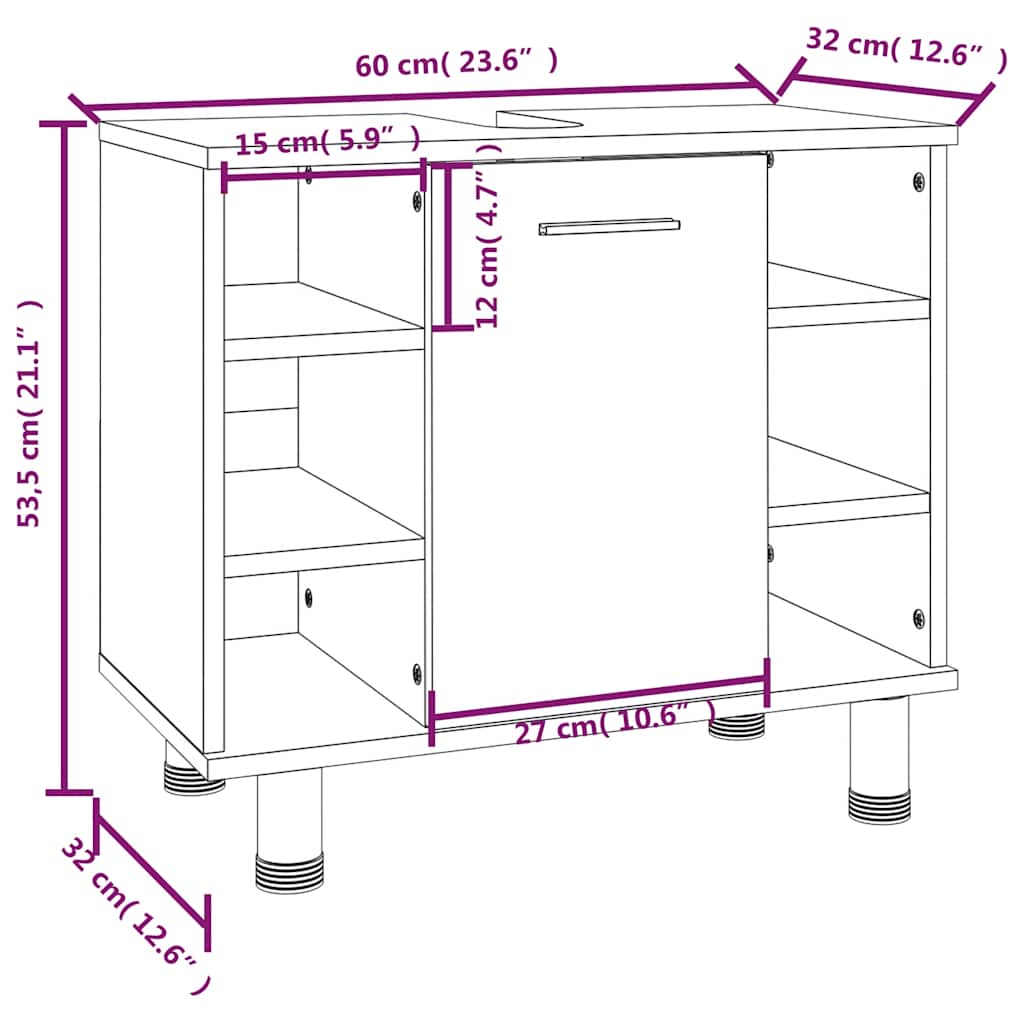 Armadietto Bagno Grigio Sonoma 60x32x53,5 cm Legno Multistrato | homemem39