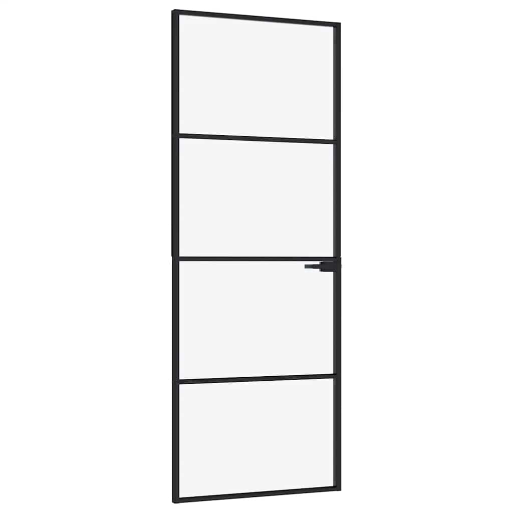 Porta Interna Nera 76x201,5cm Vetro Temperato Alluminio Sottile | homemem39