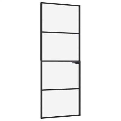 Porta Interna Nera 76x201,5cm Vetro Temperato Alluminio Sottile | homemem39