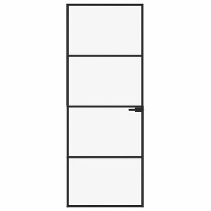 Porta Interna Nera 76x201,5cm Vetro Temperato Alluminio Sottile | homemem39