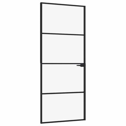 Porta Interna Nera 83x201,5cm Vetro Temperato Alluminio Sottile | homemem39