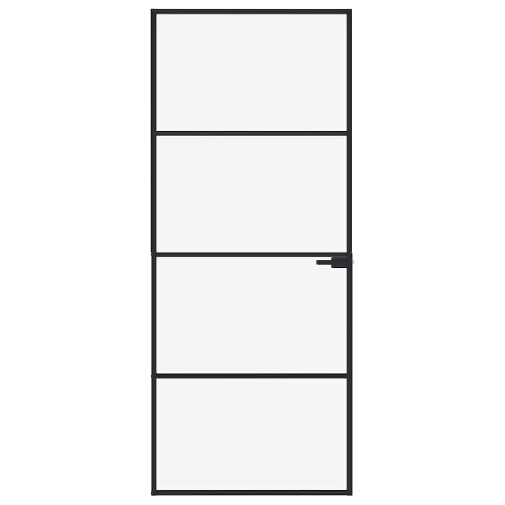Porta Interna Nera 83x201,5cm Vetro Temperato Alluminio Sottile | homemem39
