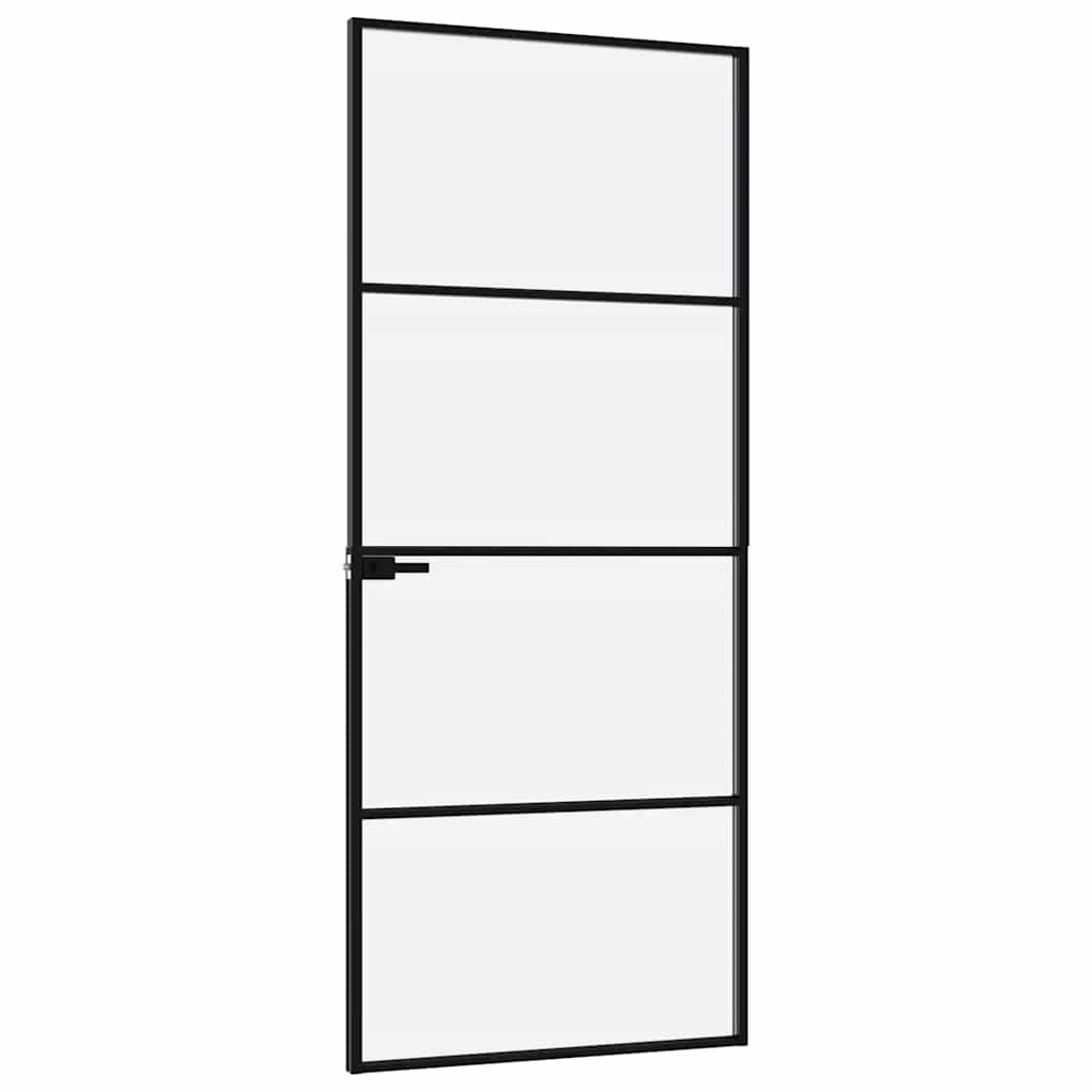 Porta Interna Nera 83x201,5cm Vetro Temperato Alluminio Sottile | homemem39