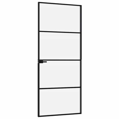 Porta Interna Nera 83x201,5cm Vetro Temperato Alluminio Sottile | homemem39