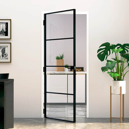 Porta Interna Nera 83x201,5cm Vetro Temperato Alluminio Sottile - homemem39