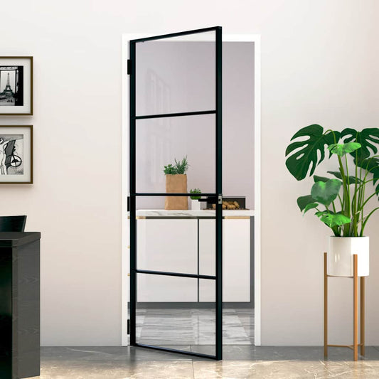 Porta Interna Nera 83x201,5cm Vetro Temperato Alluminio Sottile - homemem39