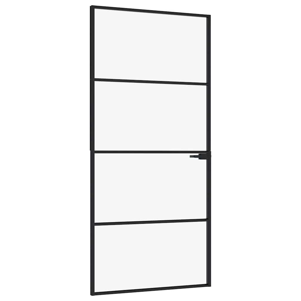 Porta Interna Nera 93x201,5cm Vetro Temperato Alluminio Sottile | homemem39
