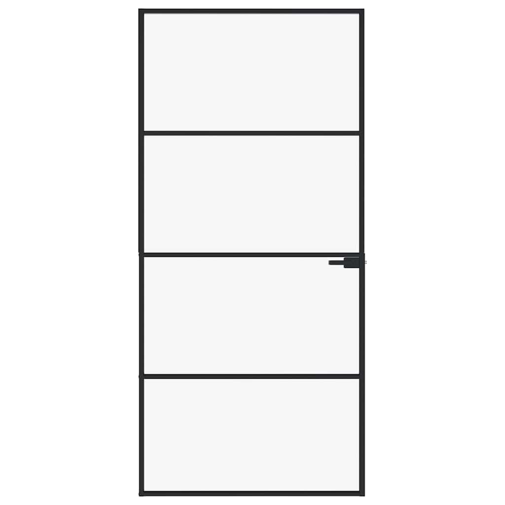 Porta Interna Nera 93x201,5cm Vetro Temperato Alluminio Sottile | homemem39