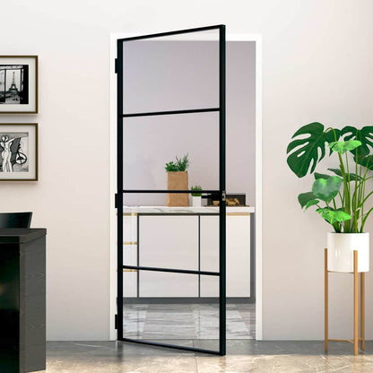 Porta Interna Nera 93x201,5cm Vetro Temperato Alluminio Sottile | homemem39