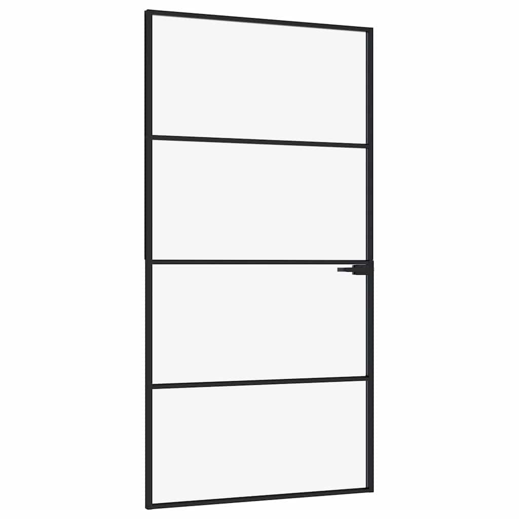 Porta Interna Nera 102x201,5 Vetro Temperato Alluminio Sottile | homemem39
