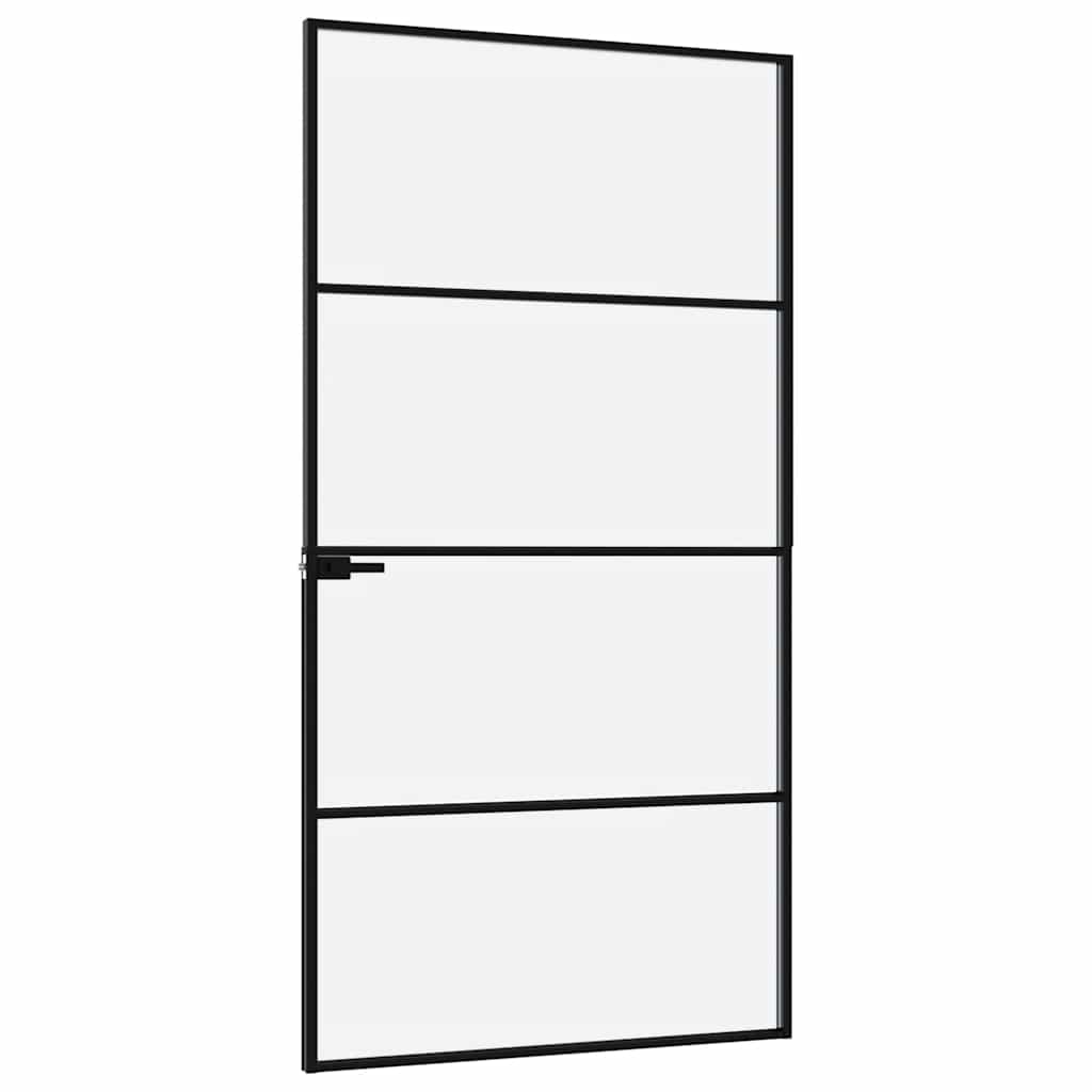Porta Interna Nera 102x201,5 Vetro Temperato Alluminio Sottile | homemem39