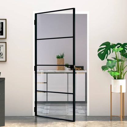 Porta Interna Nera 102x201,5 Vetro Temperato Alluminio Sottile | homemem39
