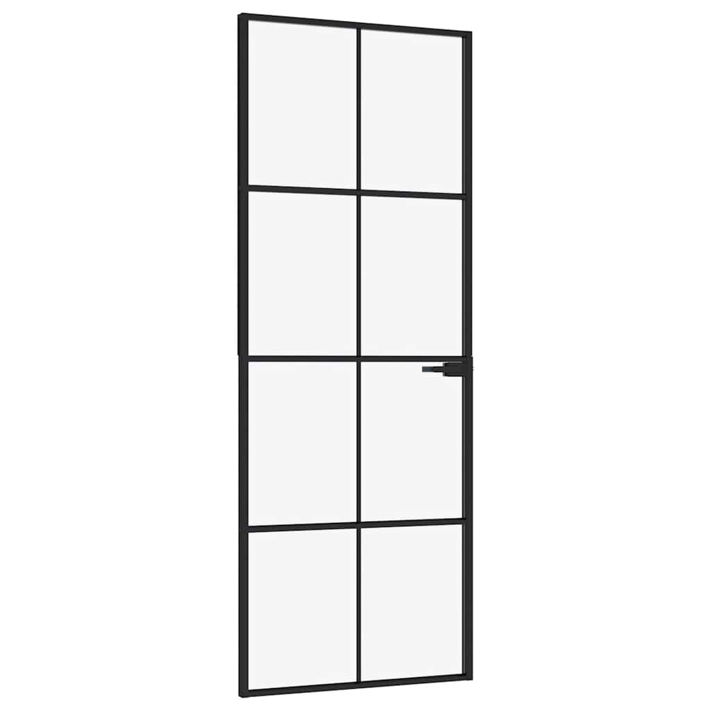 Porta Interna Nera 76x201,5cm Vetro Temperato Alluminio Sottile | homemem39