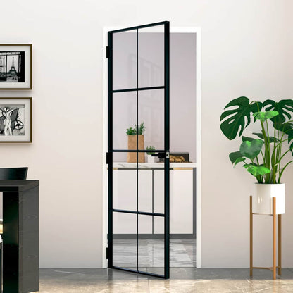 Porta Interna Nera 76x201,5cm Vetro Temperato Alluminio Sottile | homemem39
