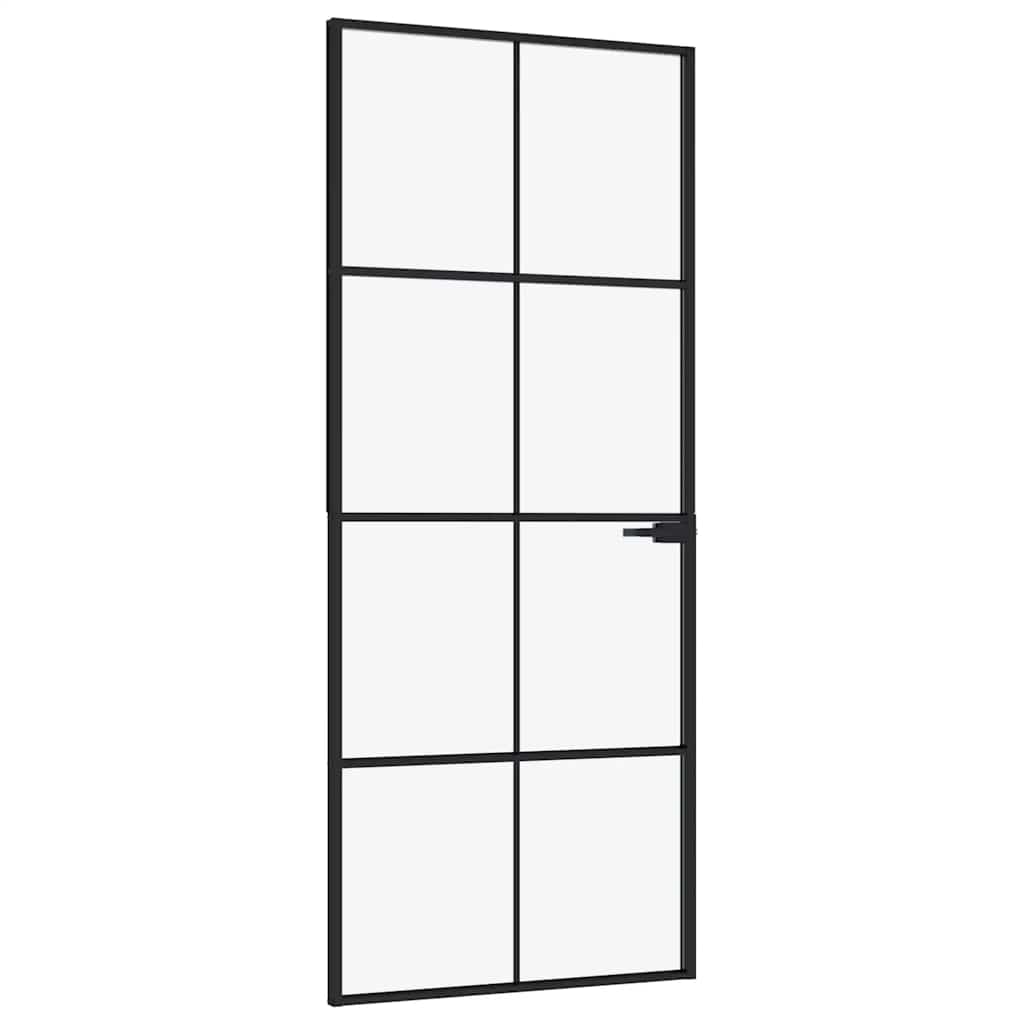 Porta Interna Nera 83x201,5cm Vetro Temperato Alluminio Sottile | homemem39