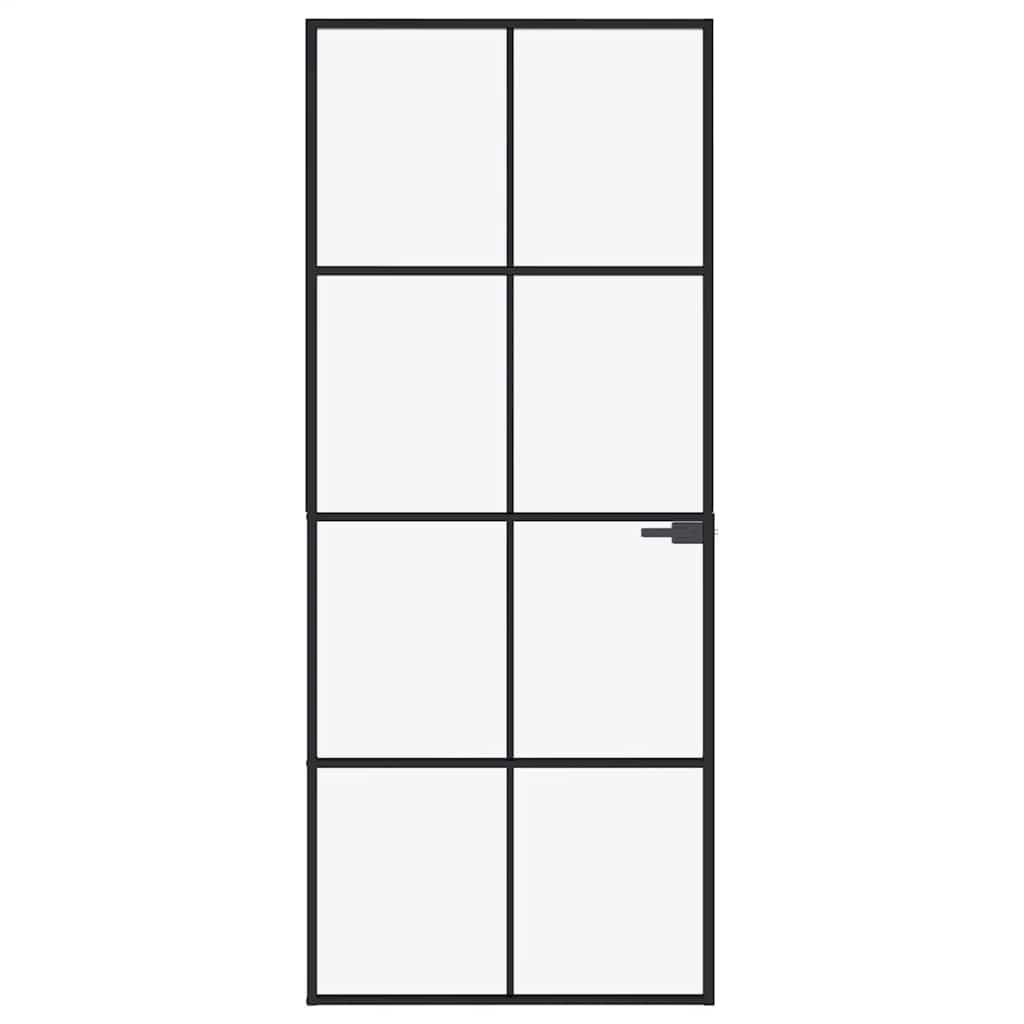 Porta Interna Nera 83x201,5cm Vetro Temperato Alluminio Sottile | homemem39