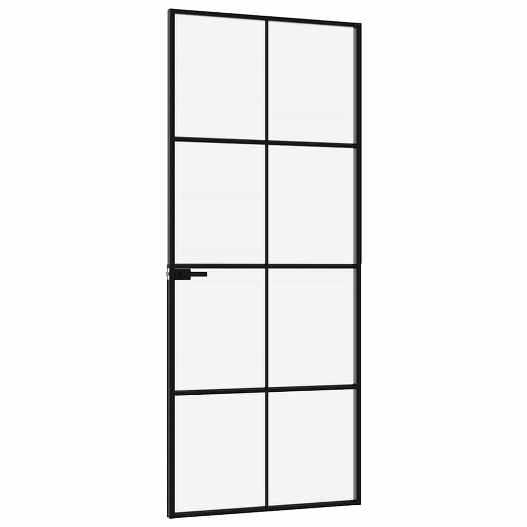 Porta Interna Nera 83x201,5cm Vetro Temperato Alluminio Sottile | homemem39