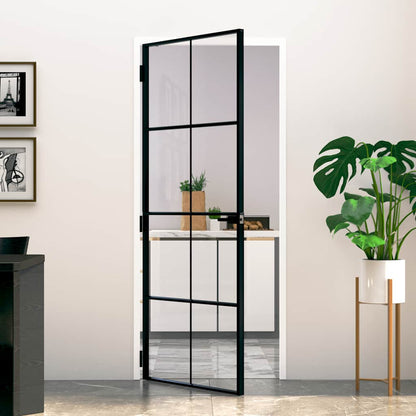 Porta Interna Nera 83x201,5cm Vetro Temperato Alluminio Sottile | homemem39