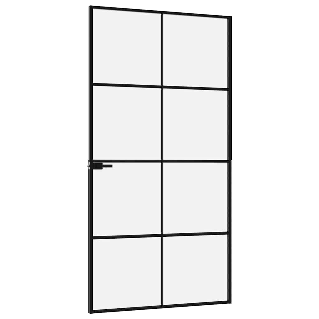 Porta Interna Nera 102x201,5 Vetro Temperato Alluminio Sottile | homemem39