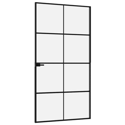 Porta Interna Nera 102x201,5 Vetro Temperato Alluminio Sottile | homemem39