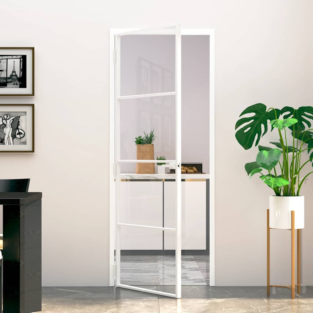 Porta Interna Bianca 76x201,5 cm Vetro Temperato Alluminio Slim | homemem39