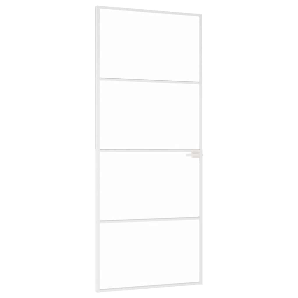Porta Interna Bianca 83x201,5 cm Vetro Temperato Alluminio Slim | homemem39
