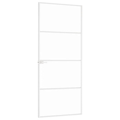 Porta Interna Bianca 83x201,5 cm Vetro Temperato Alluminio Slim | homemem39
