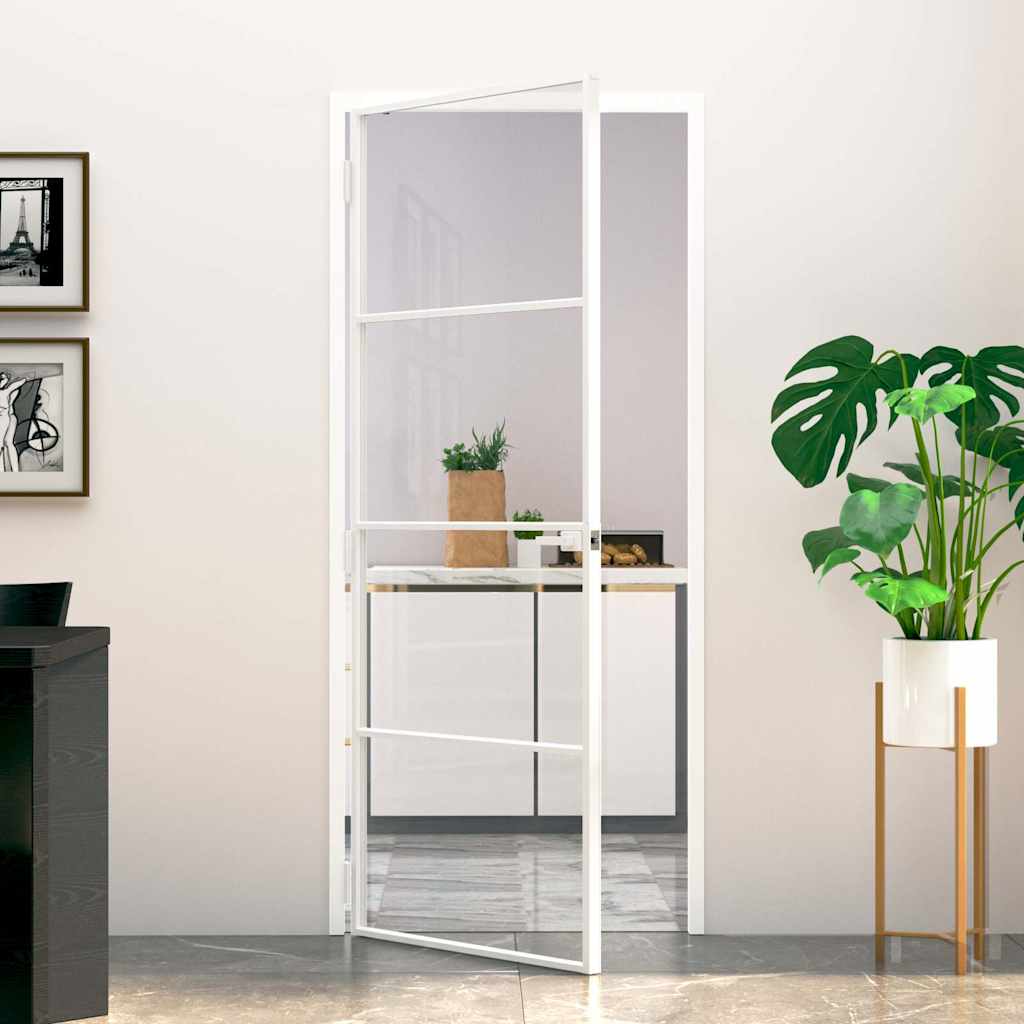 Porta Interna Bianca 83x201,5 cm Vetro Temperato Alluminio Slim | homemem39