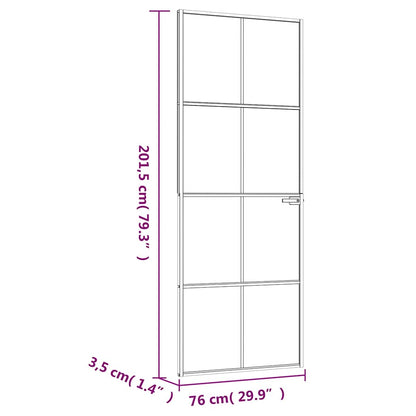 Porta Interna Bianca 76x201,5 cm Vetro Temperato Alluminio Slim | homemem39