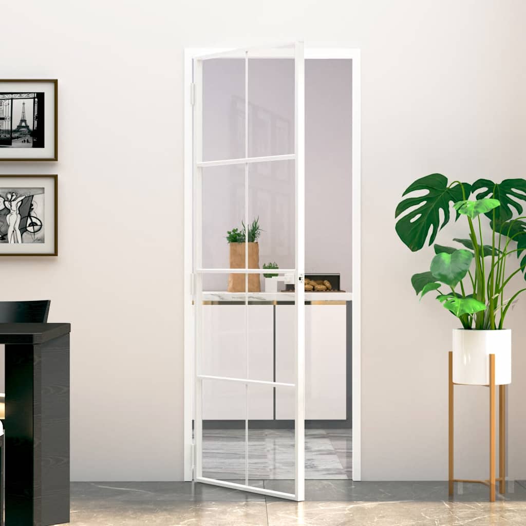 Porta Interna Bianca 76x201,5 cm Vetro Temperato Alluminio Slim | homemem39