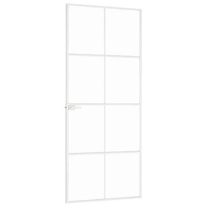 Porta Interna Bianca 83x201,5 cm Vetro Temperato Alluminio Slim | homemem39