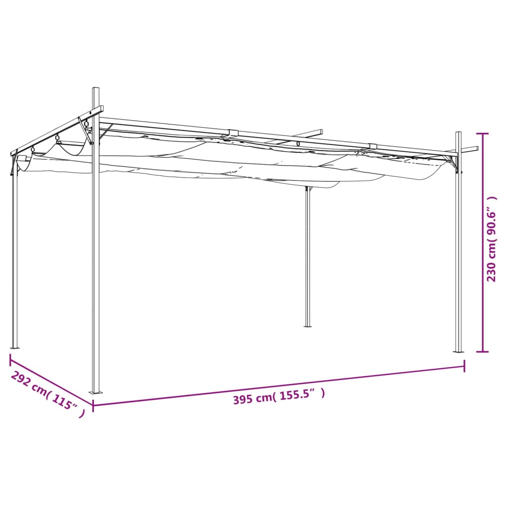 Pergola con Tetto Retrattile Tortora 395x292x230 cm | homemem39
