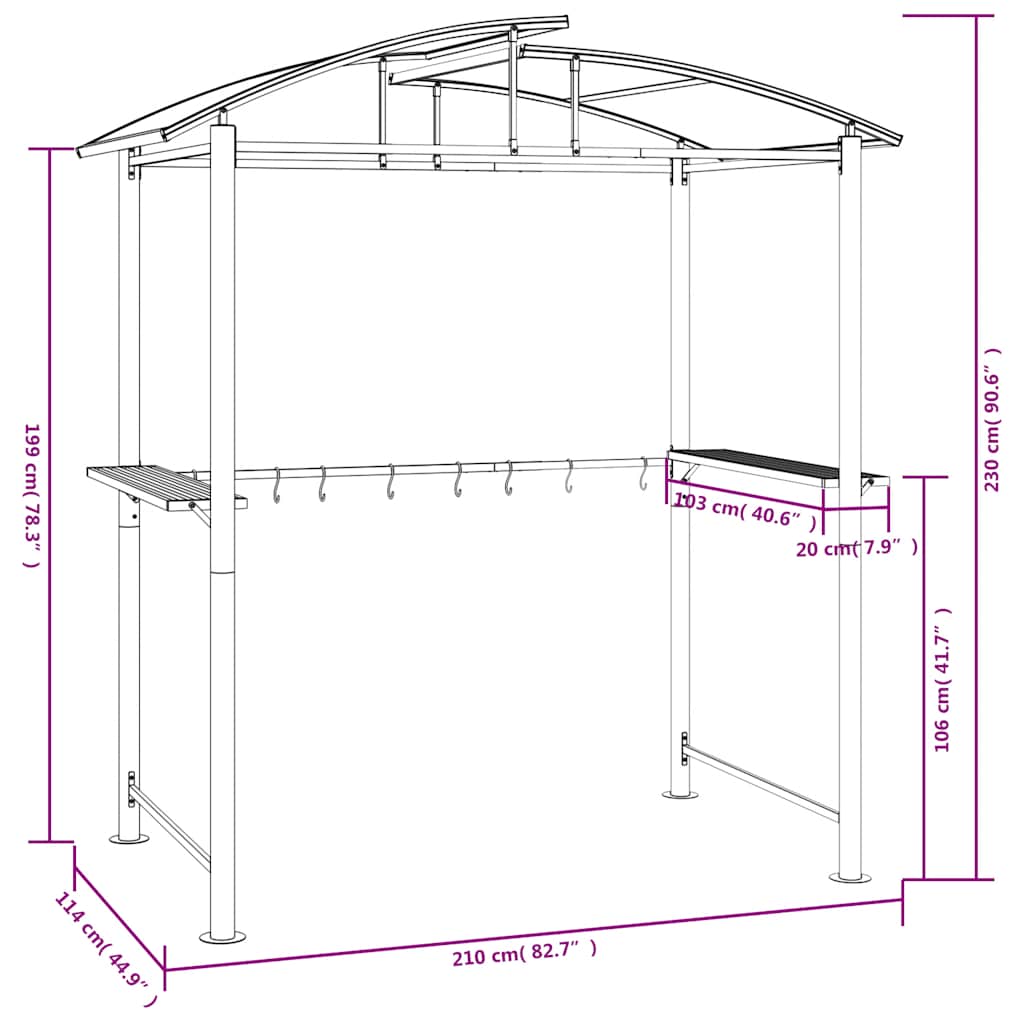 Gazebo Barbecue Ripiani Laterali Antracite 210x114x230 Acciaio | homemem39