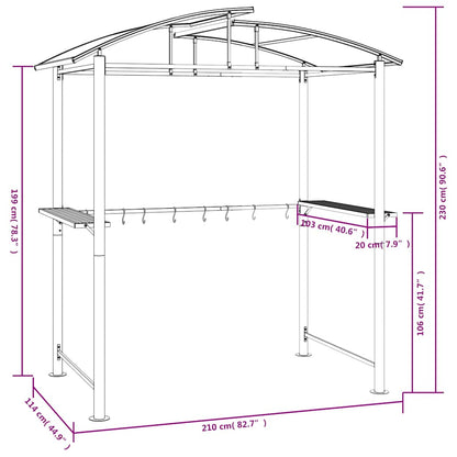 Gazebo Barbecue Ripiani Laterali Antracite 210x114x230 Acciaio | homemem39