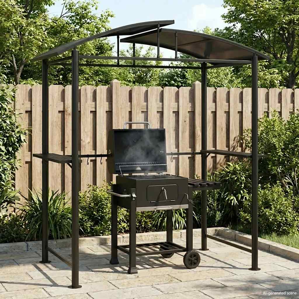 Gazebo Barbecue Ripiani Laterali Antracite 210x114x230 Acciaio | homemem39