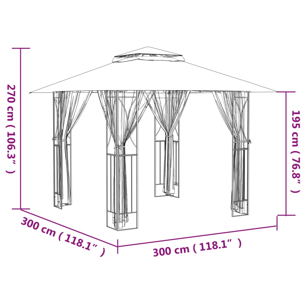 Gazebo con Pareti Laterali Antracite 300x300x270 cm Acciaio - homemem39