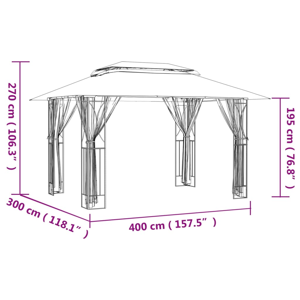 Gazebo con Pareti Laterali Antracite 400x300x270 cm Acciaio - homemem39