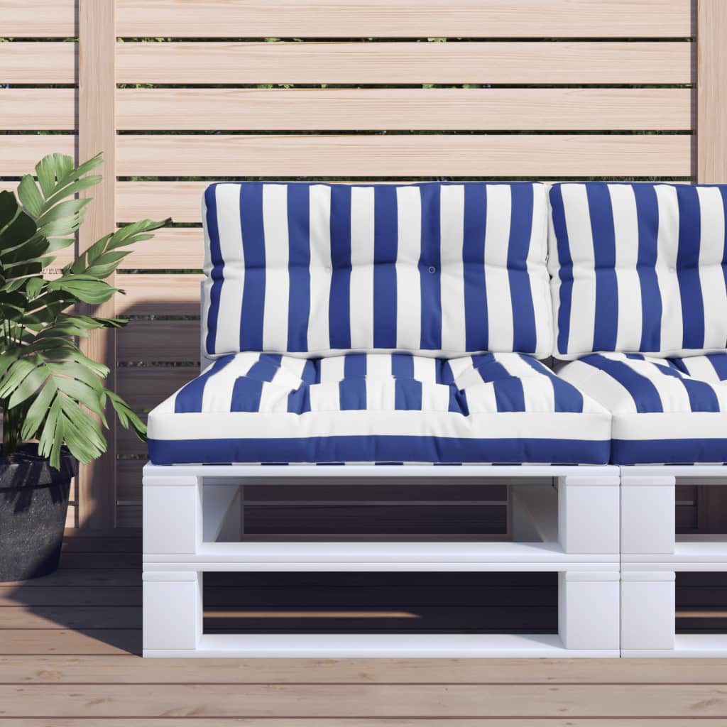 Cuscino per Pallet Strisce Bianche e Blu 80x40x12 cm in Tessuto | homemem39