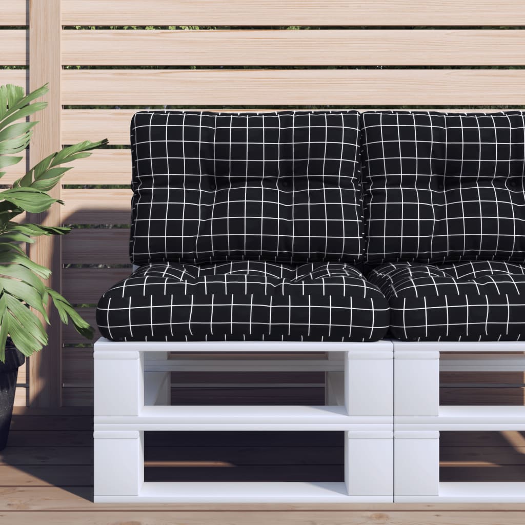 Cuscini per Pallet 2 pz Neri Motivo a Quadri Tessuto | homemem39