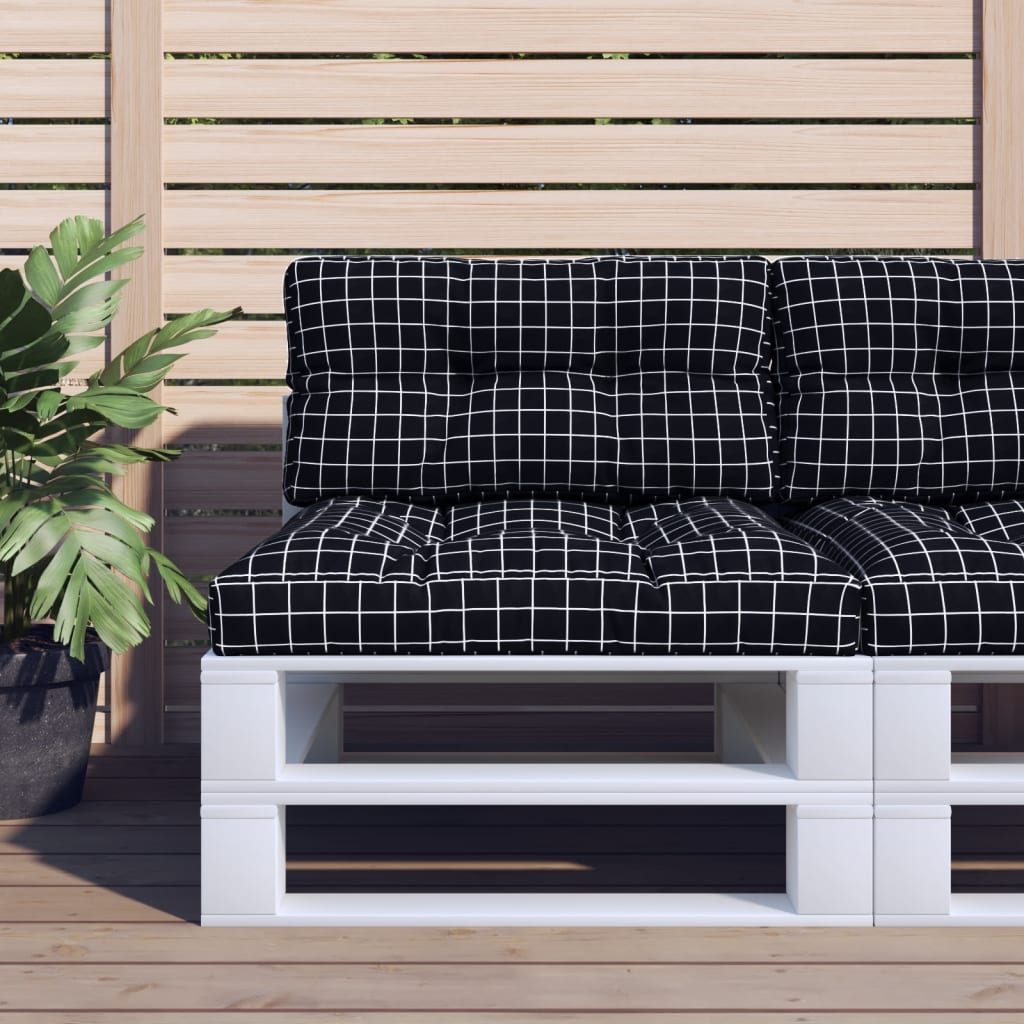 Cuscini per Pallet 2 pz Neri Motivo a Quadri Tessuto | homemem39