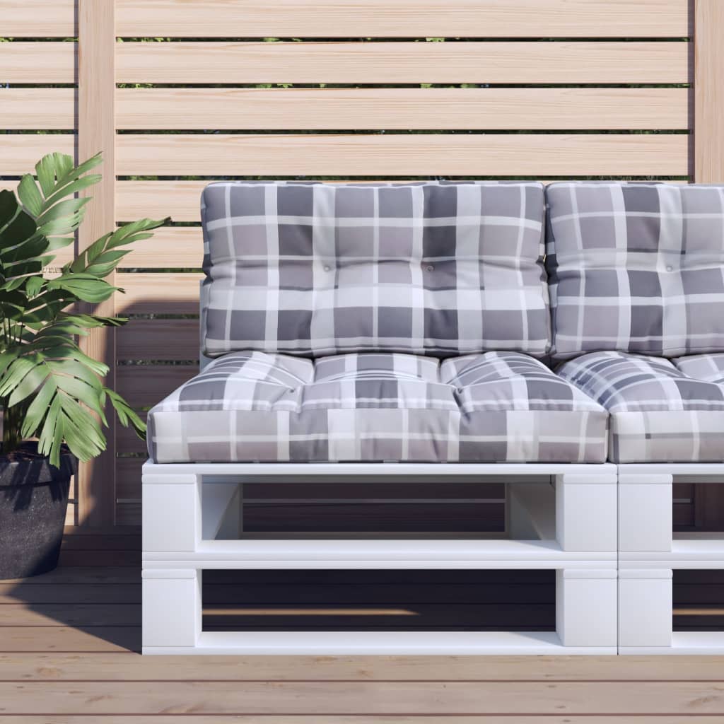 Cuscini per Pallet 2 pz Grigi a Quadri in Tessuto | homemem39