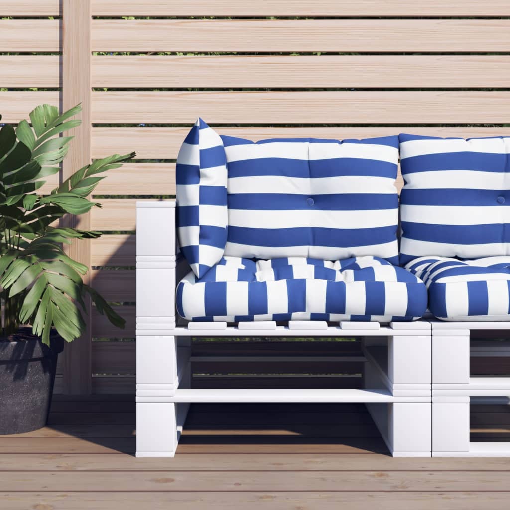 Cuscini per Pallet 3 pz Strisce Blu e Bianche Tessuto Oxford | homemem39