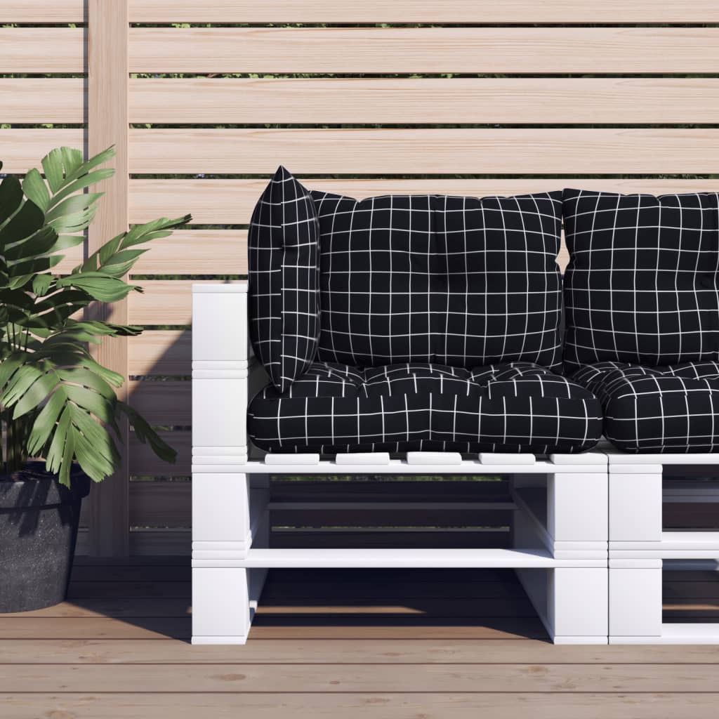 Cuscini per Pallet 3 pz Motivo a Quadri Nero in Tessuto Oxford | homemem39