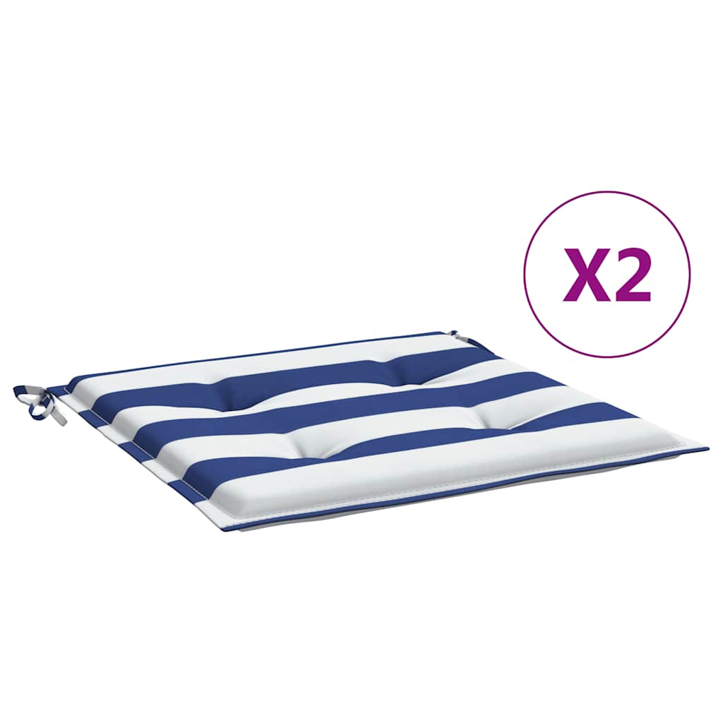 Cuscini per Sedia 2pz Strisce Bianche e Blu 50x50x3 cm Tessuto | homemem39