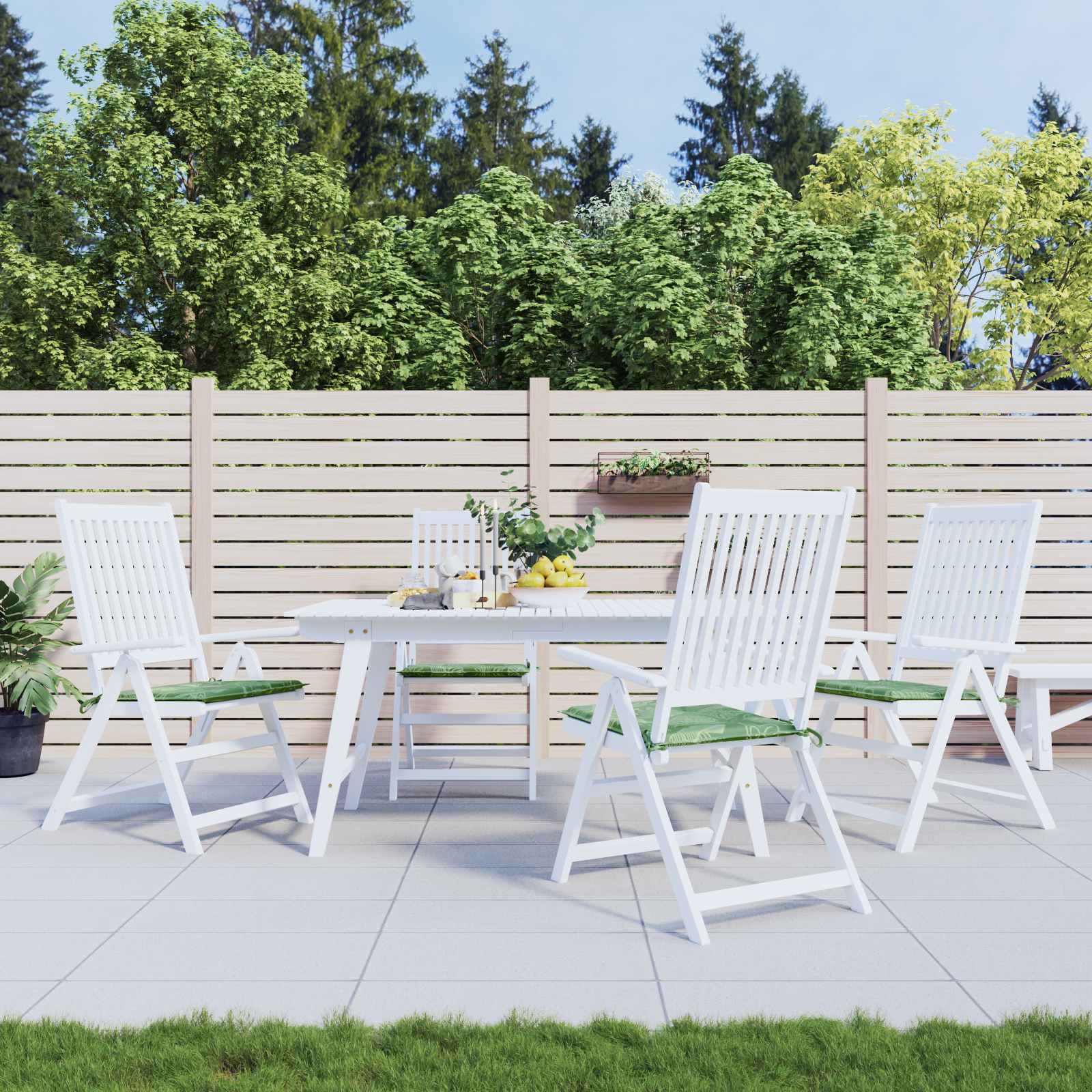 Cuscini per sedie 4 pz Verde e Bianco 50 x 50 x 4 cm | homemem39