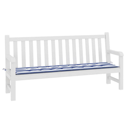 Cuscino Panca Giardino Righe Bianche e Blu 200x50x4 cm Tessuto - homemem39