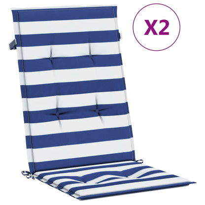 Cuscini Sedia Schienale Alto 2 pz Strisce Bianche e Blu Tessuto | homemem39