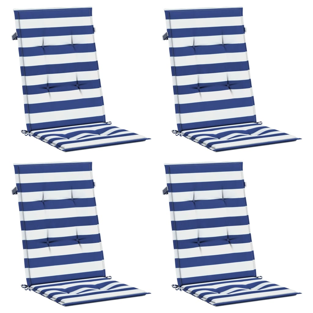 Cuscini Sedia Schienale Alto 4 pz Strisce Bianche e Blu Tessuto | homemem39