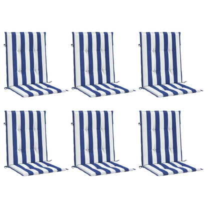 Cuscini Sedia Schienale Basso 6pz Strisce Bianche e Blu Tessuto