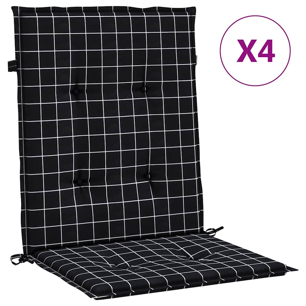 Cuscini Sedia Schienale Basso 4 pz Motivo a Quadri Nero Tessuto | homemem39